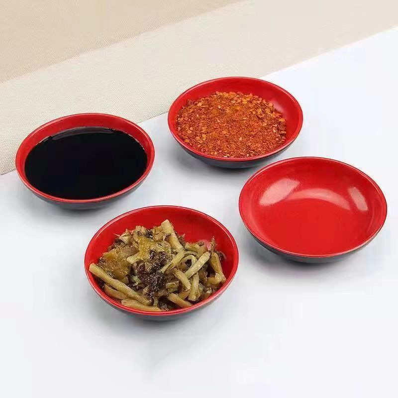 Sauce Dipping Cup - 3개 세트 빨간색과 검은색 원형 멜라민