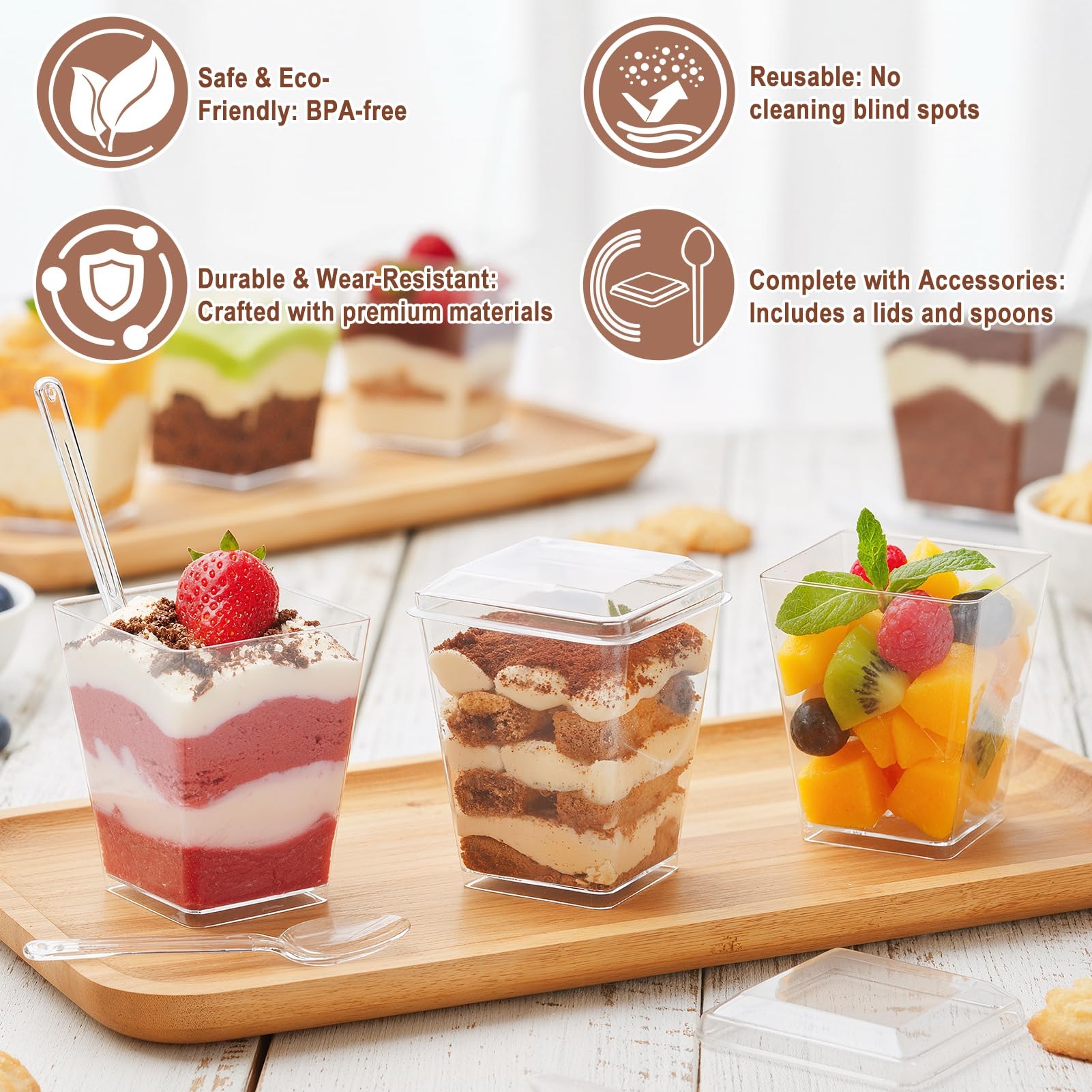 50개입 5온스 사각 투명 플라스틱 디저트 컵, 밀폐형 - Meal Prep Template 리뷰 및 가격